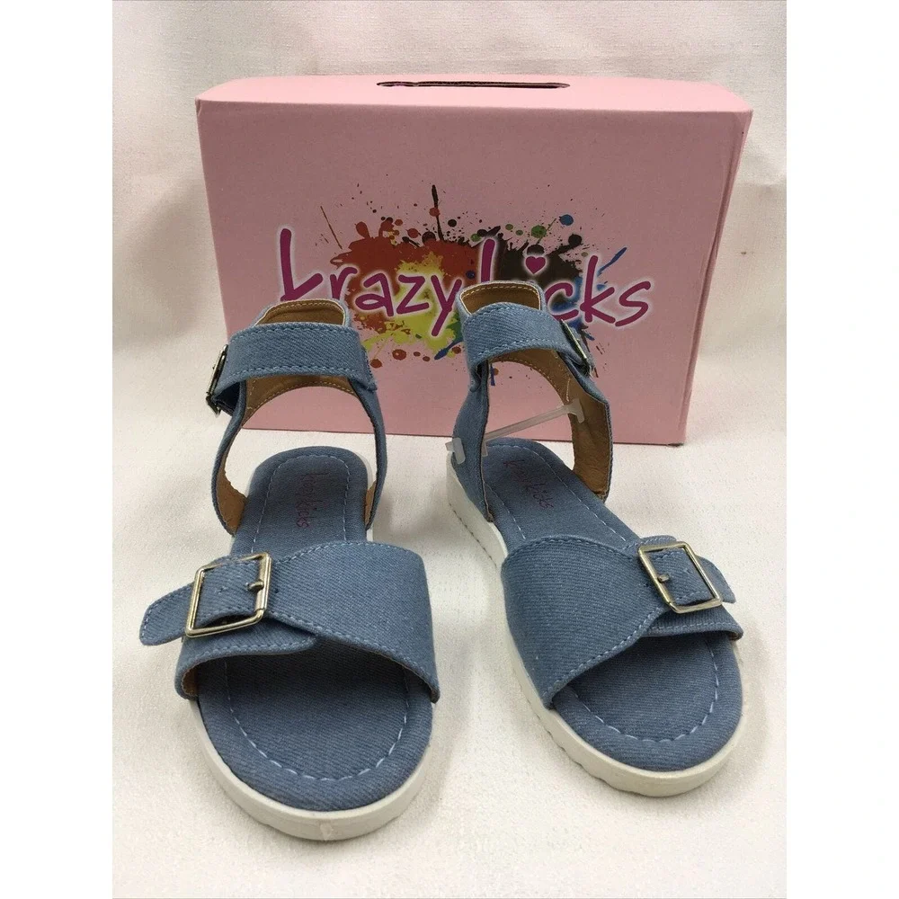 krazy kicks‎ girl blue jeans sandals size 12